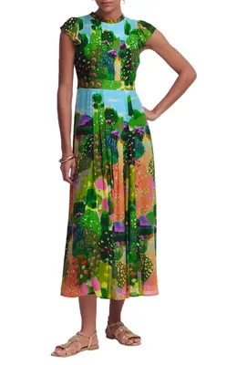 Boden Boden Ruffle Pleated Maxi Dress in Garden Print — Women Spring green Dresses