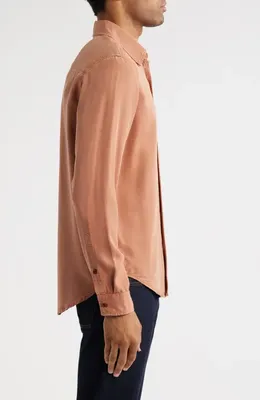AG AG Aiden Solid Lyocell Button-Up Shirt in Mesa Rust — Men Autumn tan Tops