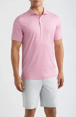 johnnie-O johnnie-O Michael Stripe Performance Golf Polo in Punch — Men Spring pink Tops