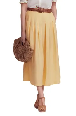 Boden Boden Valentina Linen Midi Skirt in Sunlight Yellow — Women Spring beige Skirts