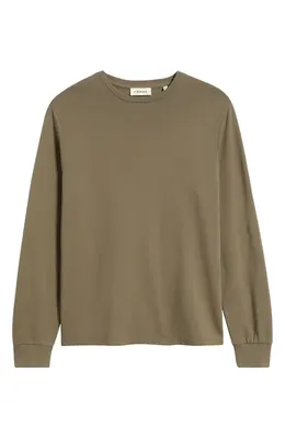 FRAME FRAME Duo Fold Long Sleeve Cotton T-Shirt in Soft Olive — Men Autumn khaki Tops