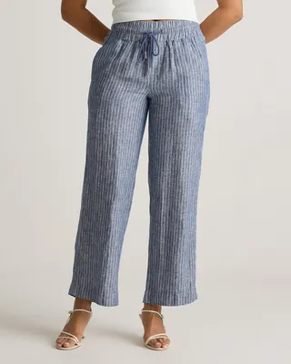 Quince Quince | Women's 100% European Linen Wide Leg Pants in Chambray Stripe — Women Summer grey Trousers & Chinos