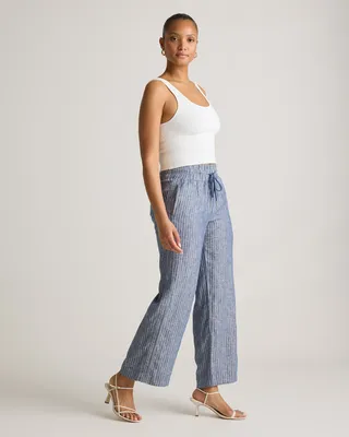 Quince Quince | Women's 100% European Linen Wide Leg Pants in Chambray Stripe — Women Summer grey Trousers & Chinos