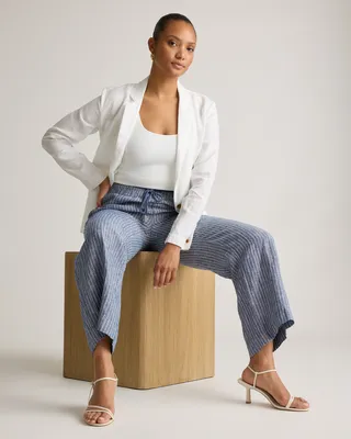 Quince Quince | Women's 100% European Linen Wide Leg Pants in Chambray Stripe — Women Summer grey Trousers & Chinos