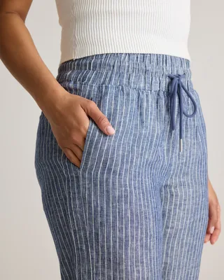 Quince Quince | Women's 100% European Linen Wide Leg Pants in Chambray Stripe — Women Summer grey Trousers & Chinos