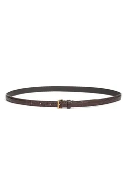 FRAME FRAME The Petite Square Buckle Croc Embossed Leather Belt in Pomegrnate Croc — Women Autumn chocolate Accessories