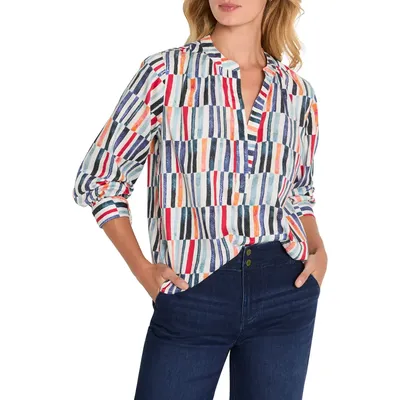 NIC+ZOE NIC+ZOE Broken Stripe Cotton Top in Blue Multi — Women Summer silver Tops