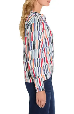 NIC+ZOE NIC+ZOE Broken Stripe Cotton Top in Blue Multi — Women Summer silver Tops