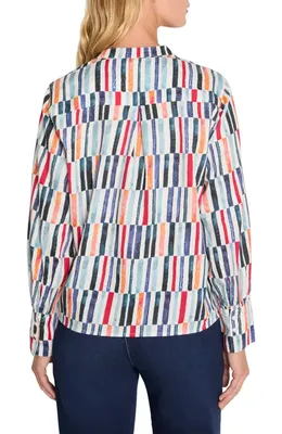 NIC+ZOE NIC+ZOE Broken Stripe Cotton Top in Blue Multi — Women Summer silver Tops
