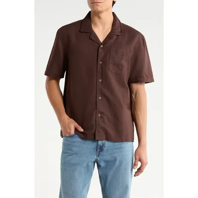 AG AG Foster Linen & Cotton Camp Shirt in Oak Barrel — Men Autumn chocolate Button-Down Shirts