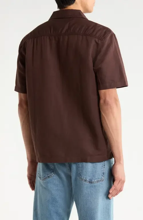 AG AG Foster Linen & Cotton Camp Shirt in Oak Barrel — Men Autumn chocolate Button-Down Shirts