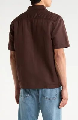 AG AG Foster Linen & Cotton Camp Shirt in Oak Barrel — Men Autumn chocolate Button-Down Shirts