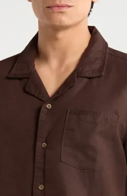 AG AG Foster Linen & Cotton Camp Shirt in Oak Barrel — Men Autumn chocolate Button-Down Shirts