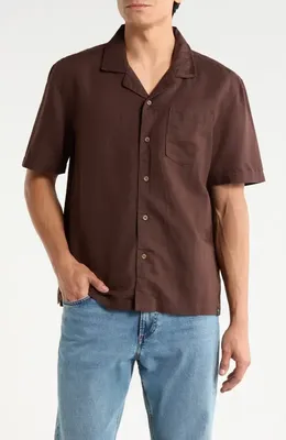 AG AG Foster Linen & Cotton Camp Shirt in Oak Barrel — Men Autumn chocolate Button-Down Shirts