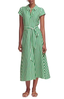 Boden Boden Marcia Stripe Cap Sleeve Cotton Blend Jersey Shirtdress in Green Stripe — Women Spring green Dresses