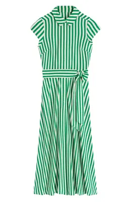 Boden Boden Marcia Stripe Cap Sleeve Cotton Blend Jersey Shirtdress in Green Stripe — Women Spring green Dresses