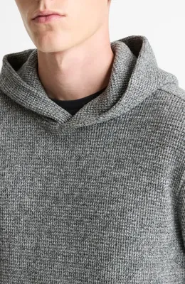 Vince Vince Brushed Waffle Texture Pullover Hoodie in Heather Black — Men Winter grey Tops