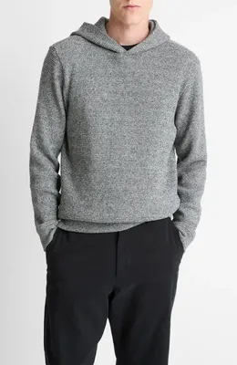 Vince Vince Brushed Waffle Texture Pullover Hoodie in Heather Black — Men Winter grey Tops