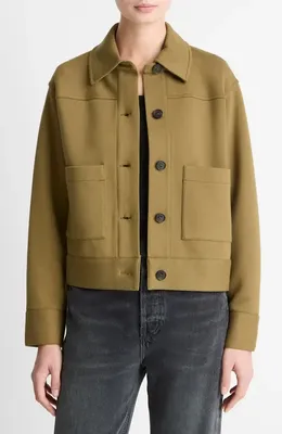 Vince Vince Crop Jacket in Dark Olive Stone — Women Autumn khaki Outerwear