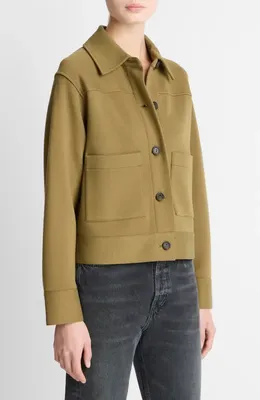Vince Vince Crop Jacket in Dark Olive Stone — Women Autumn khaki Outerwear
