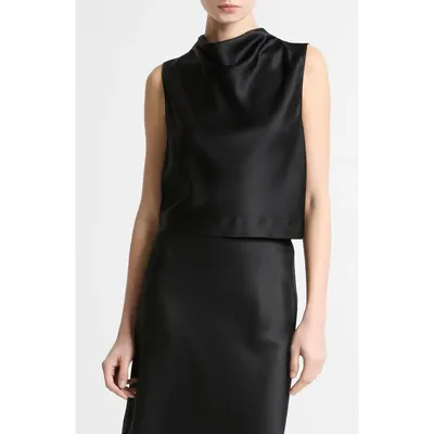 Vince Vince Cowl Neck Sleeveless Satin Top in Black — Women Winter Tops