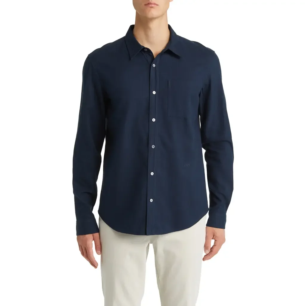 FRAME FRAME Brushed Cotton Blend Button-Up Shirt in Midnight Blue — Men Winter navy Tops