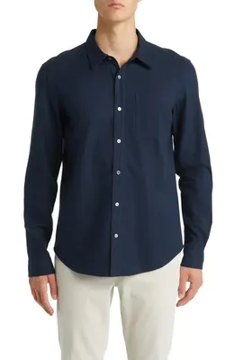 FRAME FRAME Brushed Cotton Blend Button-Up Shirt in Midnight Blue — Men Winter navy Tops