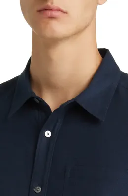 FRAME FRAME Brushed Cotton Blend Button-Up Shirt in Midnight Blue — Men Winter navy Tops