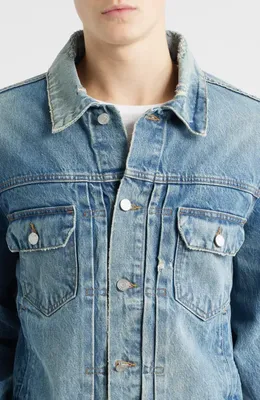 FRAME FRAME Distressed Denim Jacket in Shortstop — Men Summer grey Outerwear