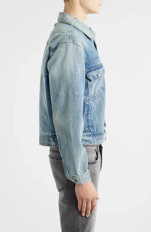 FRAME FRAME Distressed Denim Jacket in Shortstop — Men Summer grey Outerwear