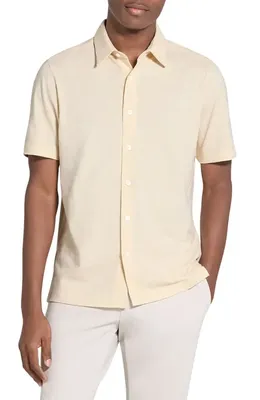Theory Theory Noran Short Sleeve Knit Button-Up Shirt in Seashell - Uds — Men Spring ivory Button-Down Shirts