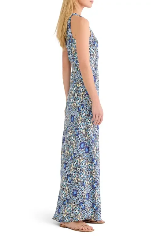NIC+ZOE NIC+ZOE Becca Filigree Tile Sleeveless Dress in Blue Multi — Women Summer blue Dresses