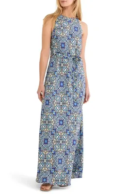 NIC+ZOE NIC+ZOE Becca Filigree Tile Sleeveless Dress in Blue Multi — Women Summer blue Dresses
