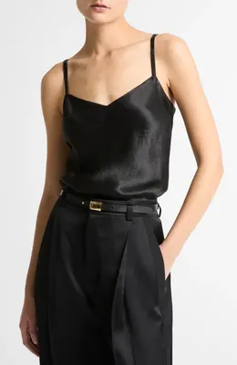 Vince Vince Crinkle Satin Camisole in Black — Women Winter black Tops