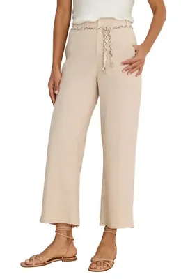 NIC+ZOE NIC+ZOE Eliot Linen Blend Ankle Wide Leg Pants in Neutral Mix — Women Autumn beige Pants
