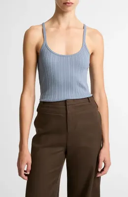 Vince Vince Variegated Rib Tank in Azul — Women Summer grey Tank Tops & Camis