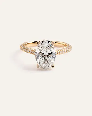 Quince Quince | Women's Lab Grown Diamond Oval Pave Cathedral Engagement Ring 3ct in Yellow Gold — Women Spring yellow Accessories