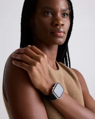Quince Quince | Braided Leather Smartwatch Band in Black, Size 38mm 42mm in Black — Unisex Winter Accessories