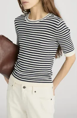FRAME FRAME The Cruise Rib Sweater in Cream Multi — Women Winter navy Tops