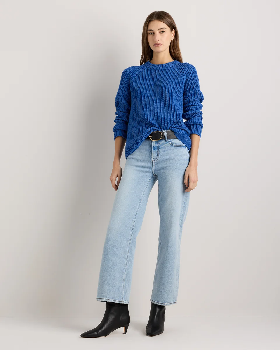 Quince Quince | Women's Fisherman Crew Sweater in Sapphire Blue — Women Summer blue Sweaters & Knits