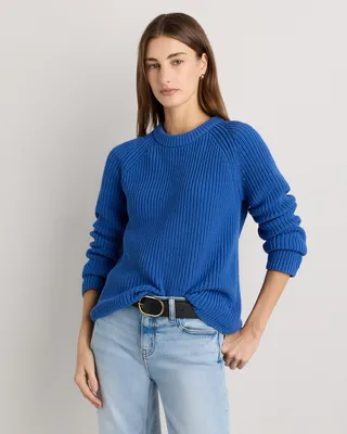 Quince Quince | Women's Fisherman Crew Sweater in Sapphire Blue — Women Summer blue Sweaters & Knits