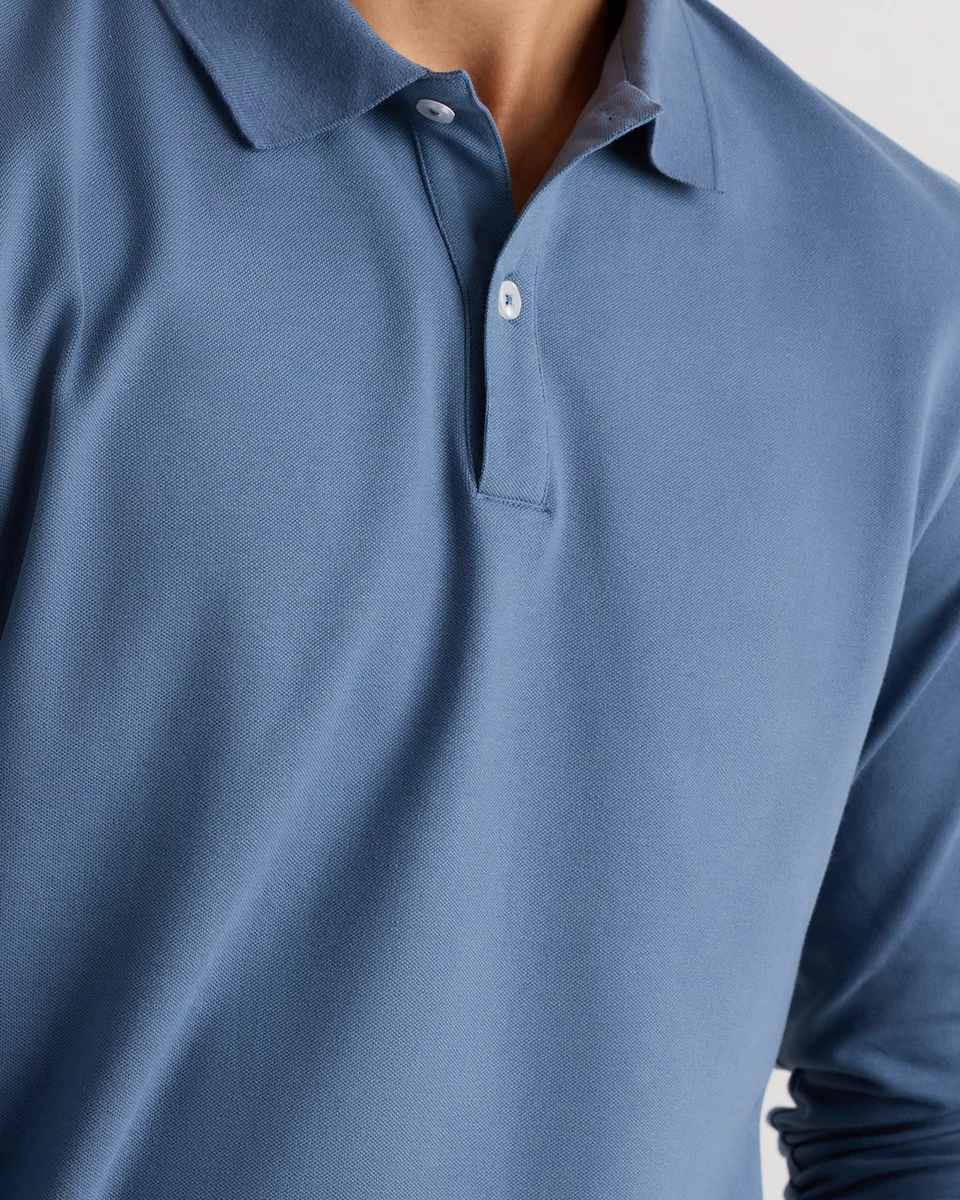 Quince Quince | Men's Long Sleeve Pique Polo in Sailor Blue — Men Summer blue Polos