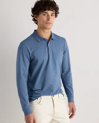 Quince Quince | Men's Long Sleeve Pique Polo in Sailor Blue — Men Summer blue Polos