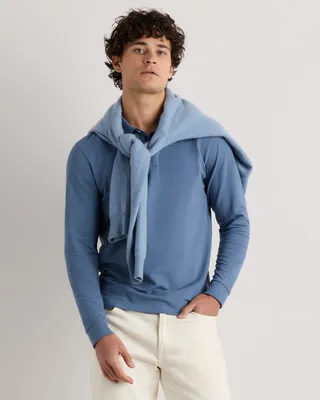Quince Quince | Men's Long Sleeve Pique Polo in Sailor Blue — Men Summer blue Polos