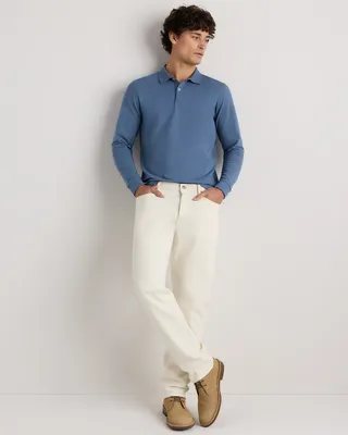Quince Quince | Men's Long Sleeve Pique Polo in Sailor Blue — Men Summer blue Polos
