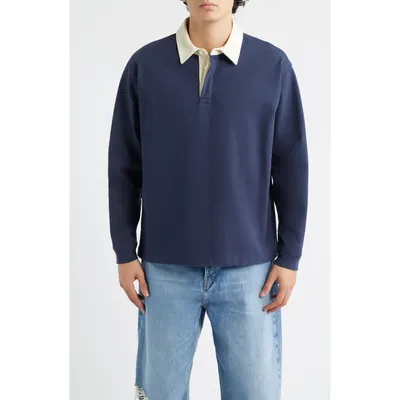 FRAME FRAME Cotton Rugby Polo in Dark Navy — Men Winter navy Tops