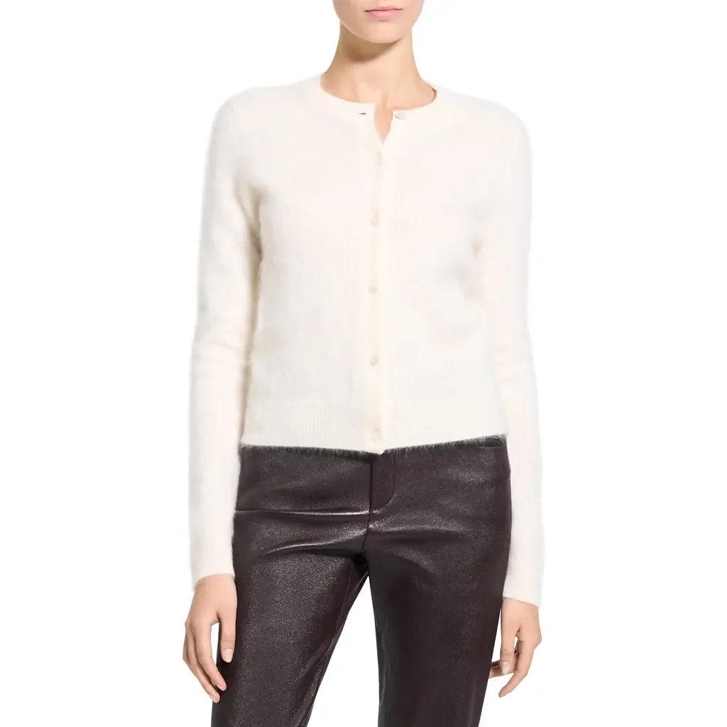 Theory Theory Brushed Cashmere Cardigan in Ivory — Women Spring white Tops