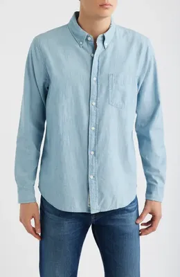 AG AG Dean Chambray Button-Down Oxford Shirt in Desert Breeze — Men Summer grey Tops