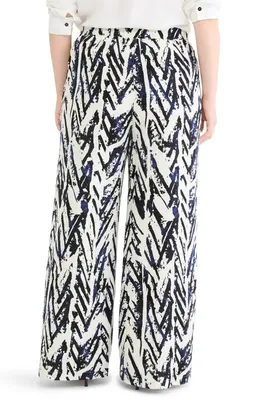 NIC+ZOE NIC+ZOE Indigo Crosshatch Linen Blend Wide Leg Pants in Indigo Multi — Women Summer white Pants