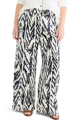 NIC+ZOE NIC+ZOE Indigo Crosshatch Linen Blend Wide Leg Pants in Indigo Multi — Women Summer white Pants